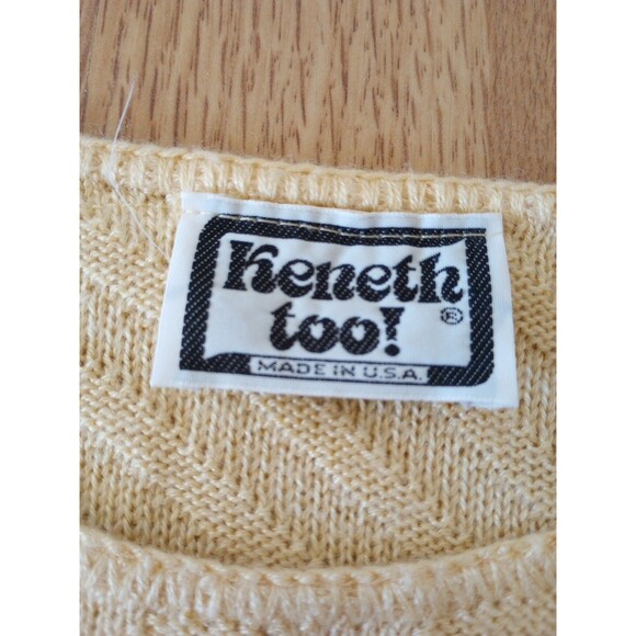 Vintage Sweater Butter Yellow Textured Knit Short Sleeve Womens Medium Old Money - Picture 6 of 6